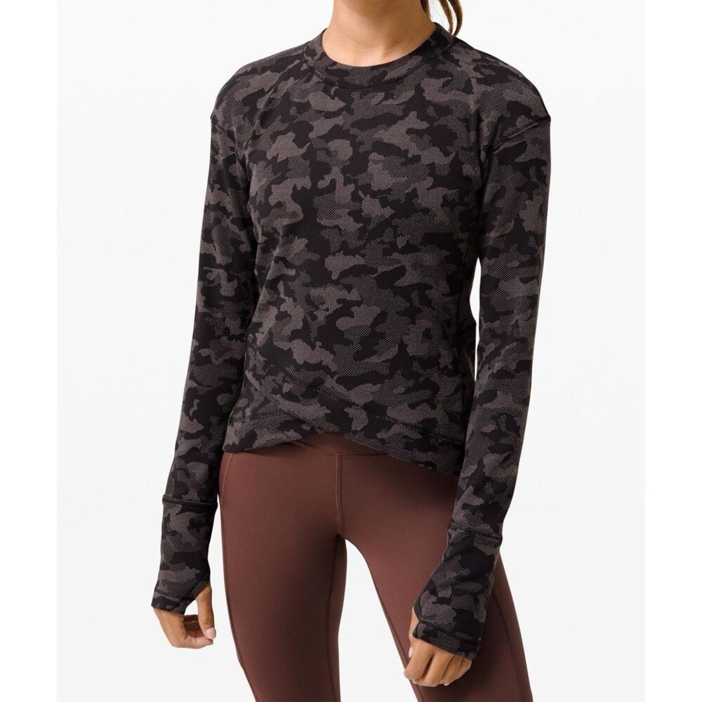 Lululemon Close to Crossing Long Sleeve Sz 6 Camo Jacquard Black Lunar Rock